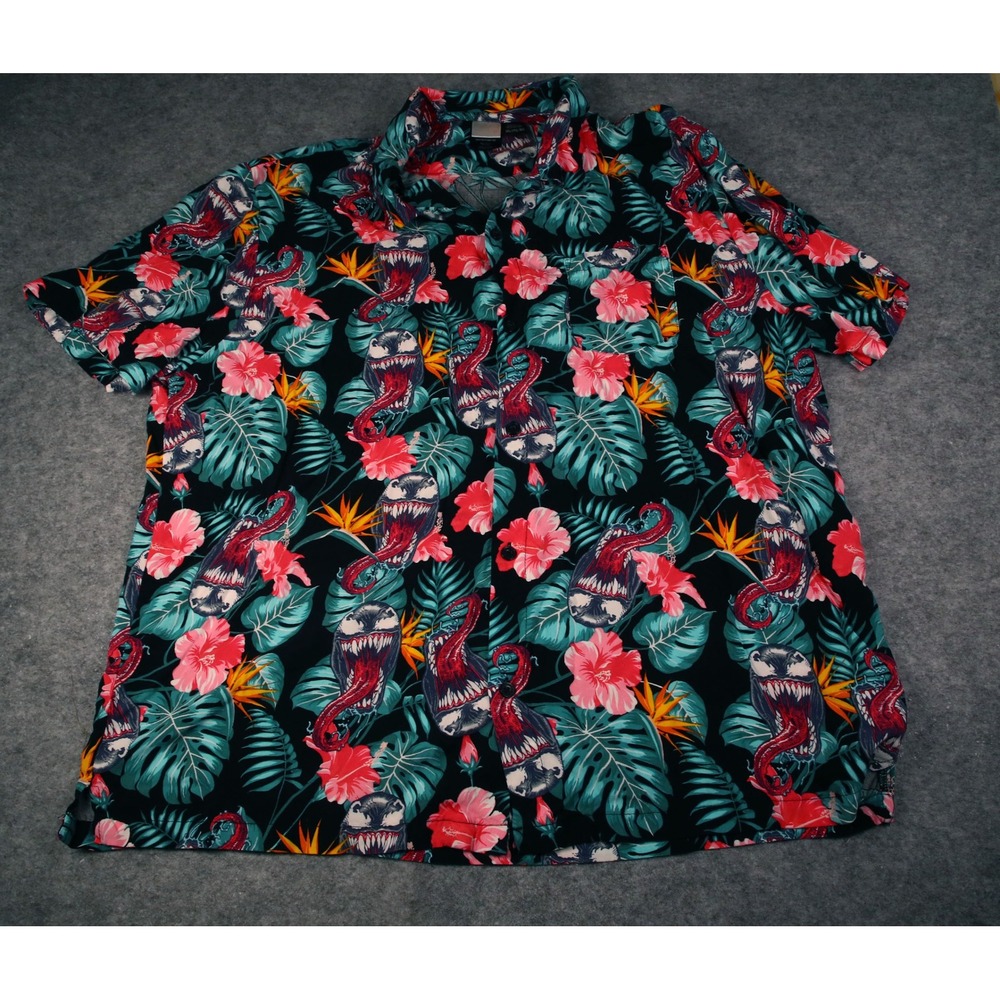 Marvel Venom Mens 3XL Tropical Floral Button Down Shirt Short Sleeve Black 3TG